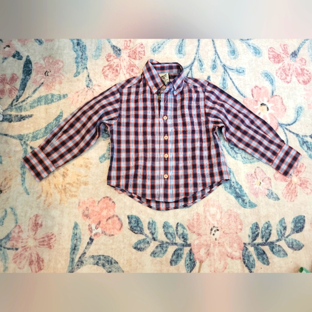 💥3/$24 NWT Adventure Wear Blue And Orange‎ Plaid Long Sleeve Button Down